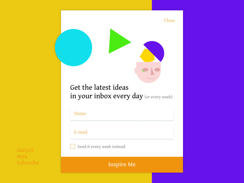 DailyUI 026 Subscribe newsletter gentium book purple orange colorful colourful illustration simple ui dailyui subscribe