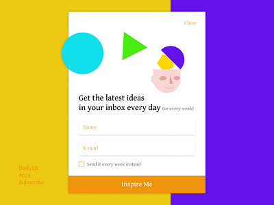 DailyUI 026 Subscribe colorful colourful dailyui gentium book illustration newsletter orange purple simple subscribe ui