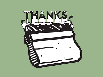 A screen-printed 'thanks' to you branding illustration