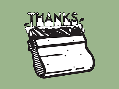 A screen-printed 'thanks' to you