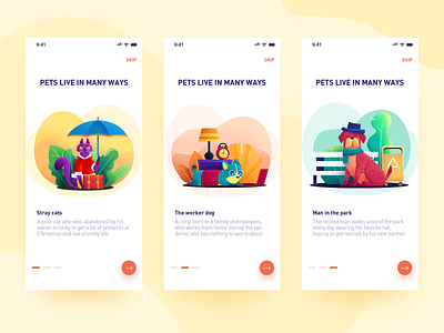 The lives of pets design ui 宠物 插图 狗狗 猫