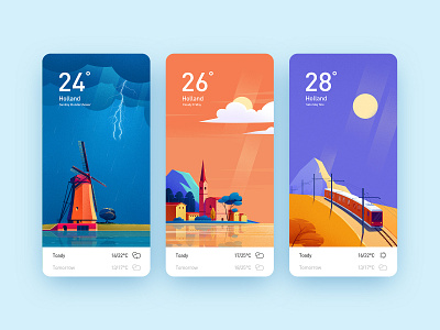 天气卡片 卡片 城市 天气 插图 风景