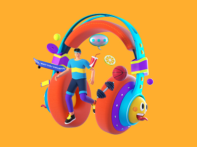 Sport headphones 3d 3d插画 人物 健身 耳机 运动
