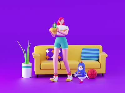 Move the furniture 3d 人物 插图