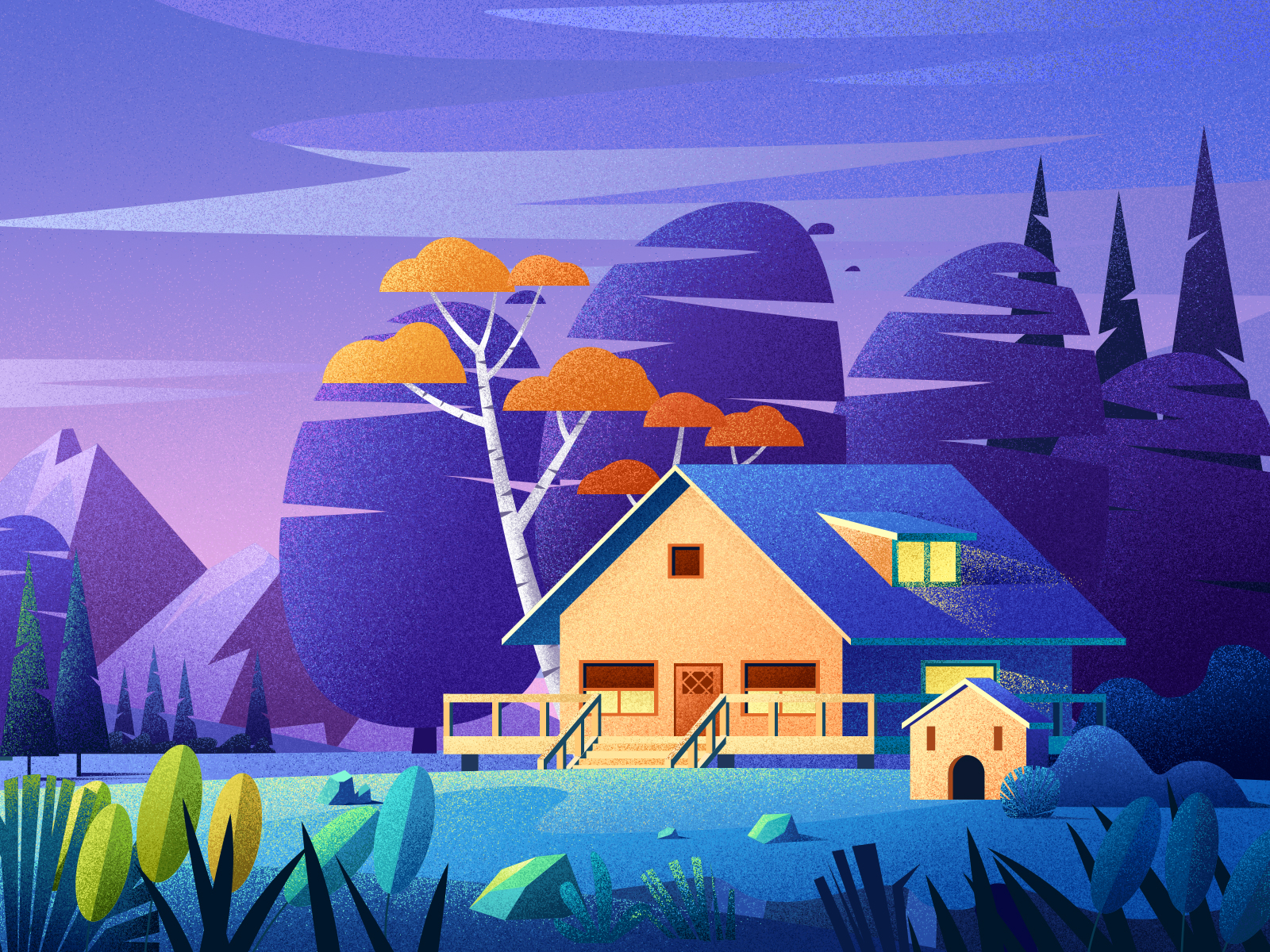 Evening cottage by o彪o on Dribbble