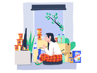 Spring character groceries home illustration not work pijamas quarantine