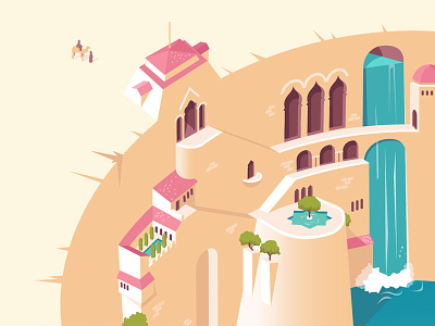 Cenote City alcazar alhambra arabic city desert illustration moorish