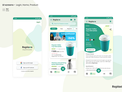 Replace "living with less plastic" - UI Design app app design branding minimal typography ui ux vector