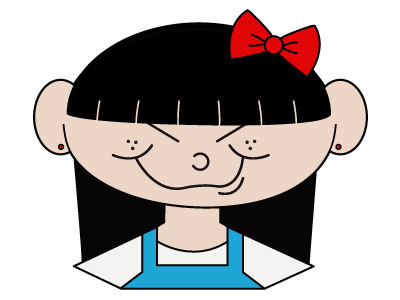 Miss Red Bow adobe illustrator beginner big head blue bow cartoon cute first time freckles friendly fun girl illustration kid friendly outlines red smile
