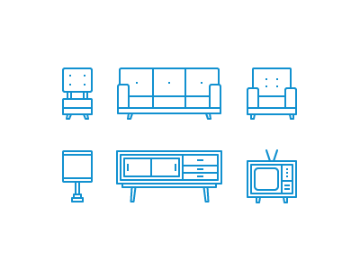 Day 5: Furniture blue furniture home house icons illustrator lines outlines simple