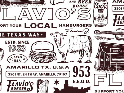 Pattern for Flavio's Burger adobe art badge beer brand identity branding burger design graphic design idenity illustration ilustración logo packaging pattern restaurant texas typography western