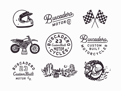Buscadero Motor Co. adobe badge brand brand identity branding custom design graphic design illustration logo motorcycle race script typography western