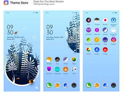Theme design aquarium craf fish icon mobile plants theme