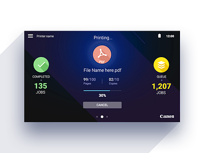Glance dark ui handheld icons management pdf printing status stylish user interface visual design