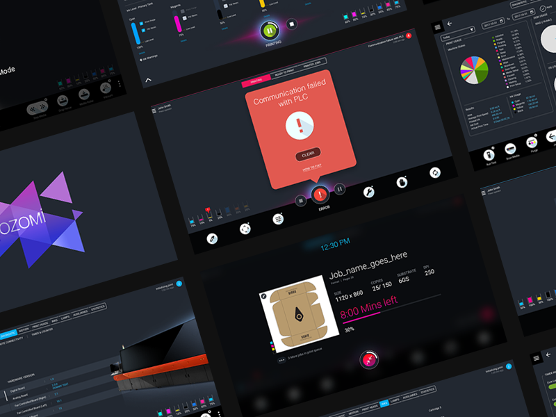 Printing Press User interface user interface glance errors gray simple dark ui production press printing