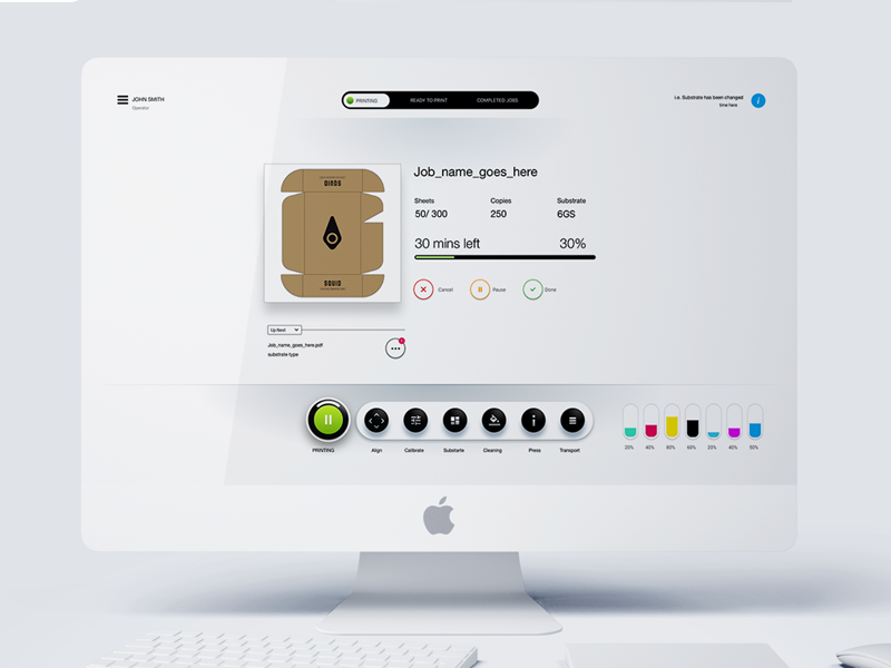 Press User Interface gui white theme corrugated ui inks controllers jobs managements media colors printing hmi press
