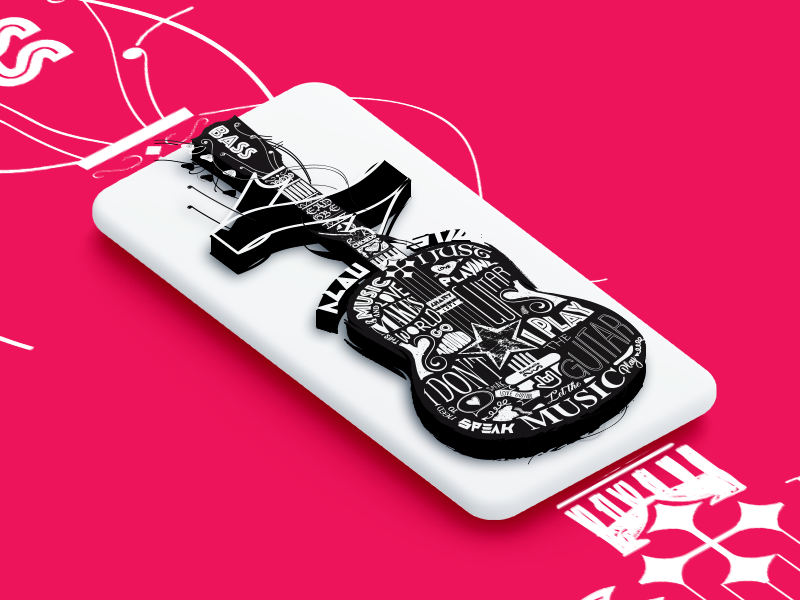 Guitar App Concept Screen guitar music app idea metallic black and white passion concept love strings play rock acoustic