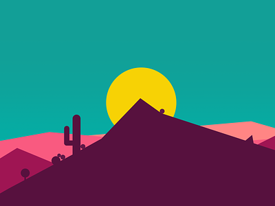 Desert Concept cactus desert hills illustration mountain simple sun sunset wild west