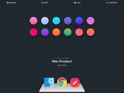 Product icons app icons apps behance color pallete dark theme grid keyline mac win mobile portfolio product icons project template visual design