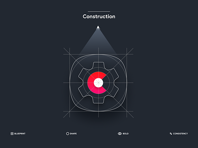 Product Icon Construction blueprint bold consistency dark theme design principles grid icon contruction icon process icons lighting process product app shape template