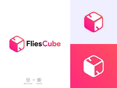 FliesCube Logo app icon branding butterfly logo cube icon cube logo flat design flat logo logo concept minimalist logo