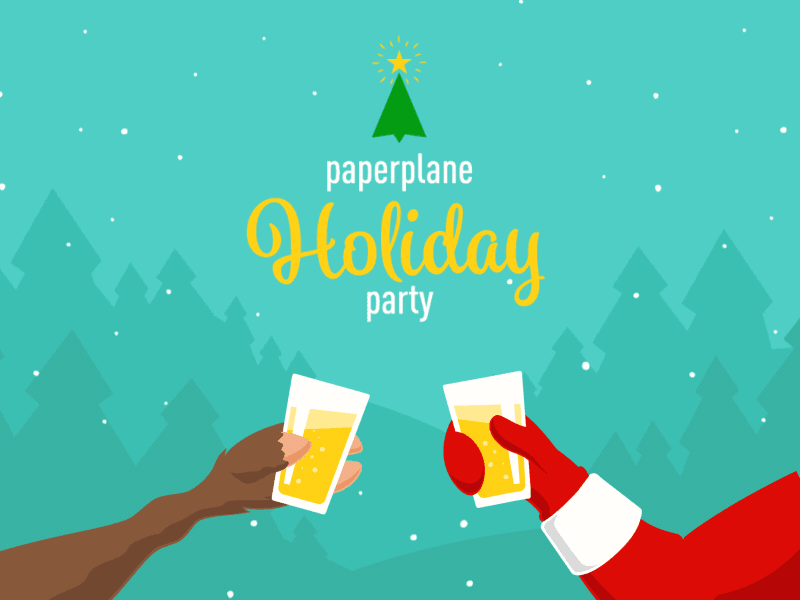 Paperplane Holiday Party beer cheers christmas drinks reindeer santa star tree
