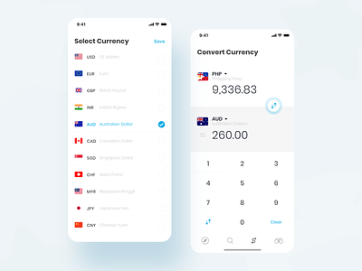 Mobile App - Currency Convertor adobe xd app banking blue clean currency currency converter design ios transaction travel ui ux