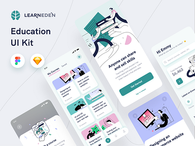 Learn Eden Education UI Kit app app design courses education education app elearning figma learning learning app mobile mobile design sketch ui design ui designer ui designers ui kit ui kit design ui kits ui8 uiux