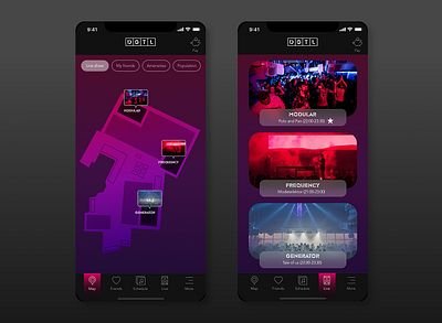 It'sAlive music festival app app design festival gradient live music map mobile music ui ux