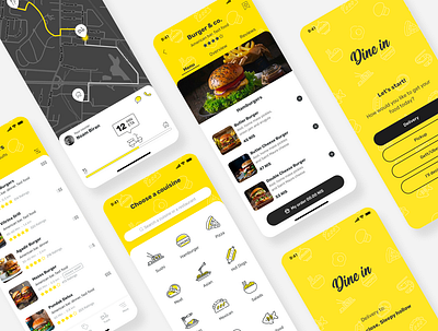 Dine in redesign. My food app app delivery design food food app food illustration illustration map mobile mobile design track ui ux