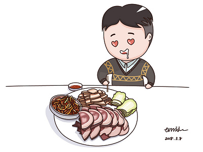 A man who is eating meat illustration