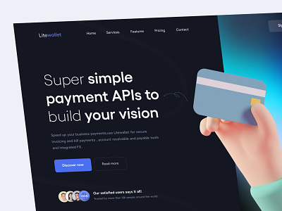 Litewallet - Fintech Landing page - Dark 3d animation app app ui application bank banking branding design finance fintech flat graphic design hero illustration landing landing page logo minimal ui