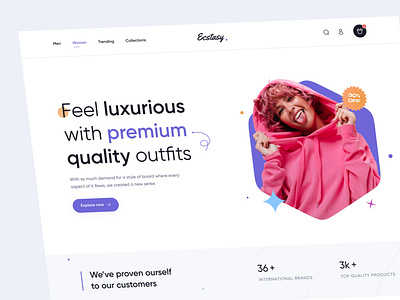 Ecstasy - Fashion Landing Page 3d application clean clothes dark design fashion flat hero landing landing page light minimal nft outfit shop shopping store ui website