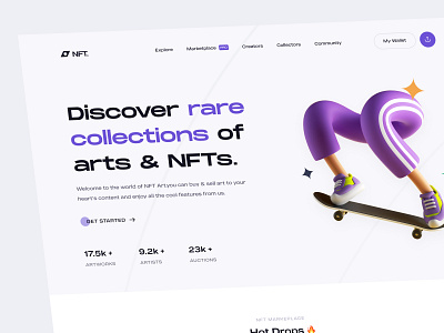 NFT. Landing Page 3d agency app app ui application branding clean crypto design flat graphic design hero illustration landing landing page logo minimal nft ui website