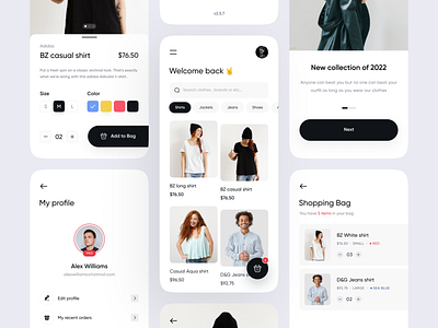 Fashion E-commerce Mobile App app app ui application branding clothes dark design e commerce ecommerce fashion flat illustration light minimal mobile app nft shop store ui uiux