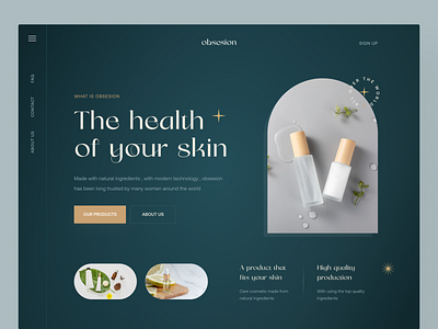 Obsesion - Cosmetic landing page 3d app application beauty branding cosmetic dark design flat hero landing landing page logo minimal mobile app skincare style ui web ui website ui