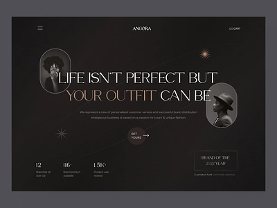 Angora - Luxury clothes store 3d app application brand branding clothes dark design hero illustration landing landingpage luxury minimal shop shopping store ui uiux website ui