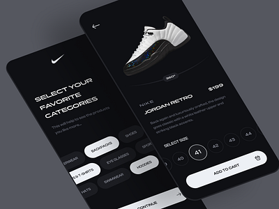 Nike E-commerce mobile app 3d animation app application branding dark design ecommerce flat graphic design minimal mobile app mobile ui nike shop shopping store style ui uiux