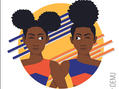 Afro & Color - Twin aplat de couleur femmes illustration serie illustration vectorielle nappyhair