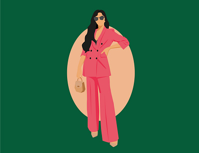 long hair woman standing in a power suit with a handbag adobe illustrator design fashion app flat illustration outfit people people illustration powerful style vector woman