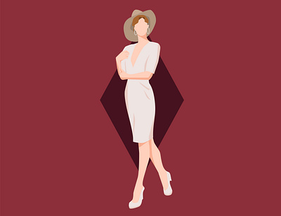 french style lady standing in white dress with rouge rose wine b adobe illustrator background beauty branding design fashion flat hat high heel illustration people people illustration powerful style vector woman