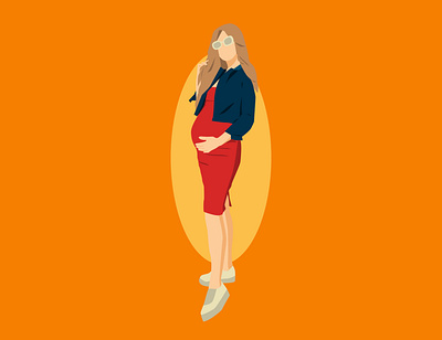pregnant woman standing in a red dress and blue jacket adobe illustrator design fashion flat flat design illustration longhair mom mother orange outfit people people illustration powerful pregnancy pregnant redesign standing vector woman