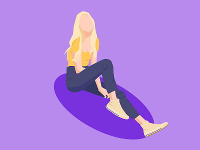 a girl sitting on the floor with lighht purple background