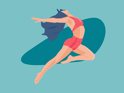 woman dancing with a jump branding dance decoration exercise flat happy illustration joyful jump light magazine people illustration poster powerful sportswear stretch swimsuit vector woman workout
