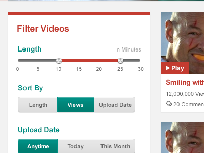 Video Filters buttons filters sidebar slider