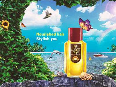 Hair Oil Concept bajaj almond drops birds environment flowers nature oil rainbow sea sky