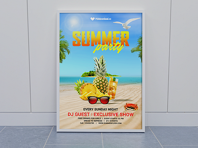 Summer Party Flyer Mockup beach beach party flyer fruit party flyer pineapple sand sea sky summer summer party flyer sunglass