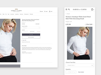 Hawes & Curtis - Product Detail Page ecom ecommerce fashion mobile responsive retail ui ux web design