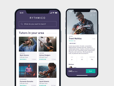 Rythmico app education ios mobile music tutors ui ux