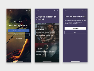 Rythmico - Login app education ios mobile music tutors ui ux